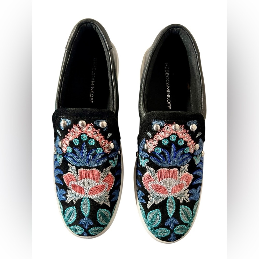 Rebecca Minkoff Women’s Embroidered Black Slip-On Sneakers